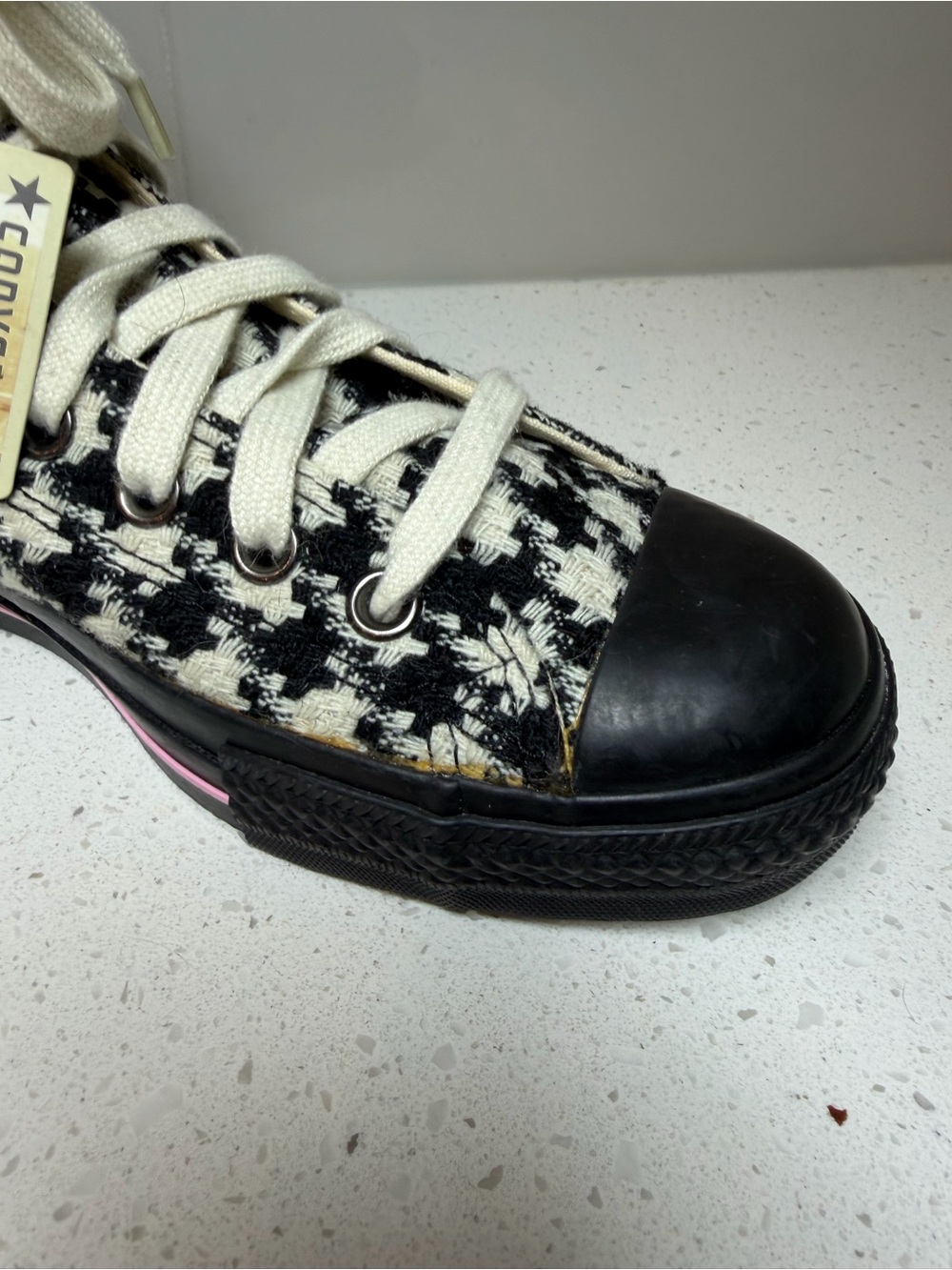 Converse Houndstooth High Tops - Black & Cream size 9 womens retro sneakers shoe - Picture 10 of 13